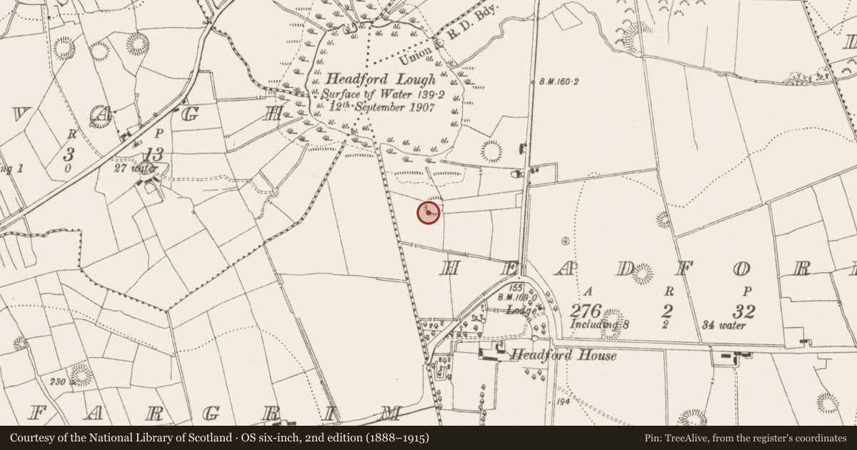 Ordnance Survey six-inch map, 2nd edition (1888–1915) covering the location of Ringfort - rath, Headford, County Leitrim, with a pin at the register's coordinates