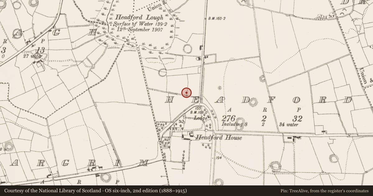 Ordnance Survey six-inch map, 2nd edition (1888–1915) covering the location of Designed landscape - tree-ring, Headford, County Leitrim, with a pin at the register's coordinates