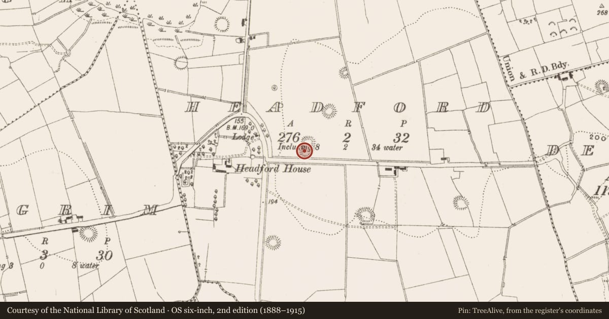 Ordnance Survey six-inch map, 2nd edition (1888–1915) covering the location of Moated site, Headford, County Leitrim, with a pin at the register's coordinates
