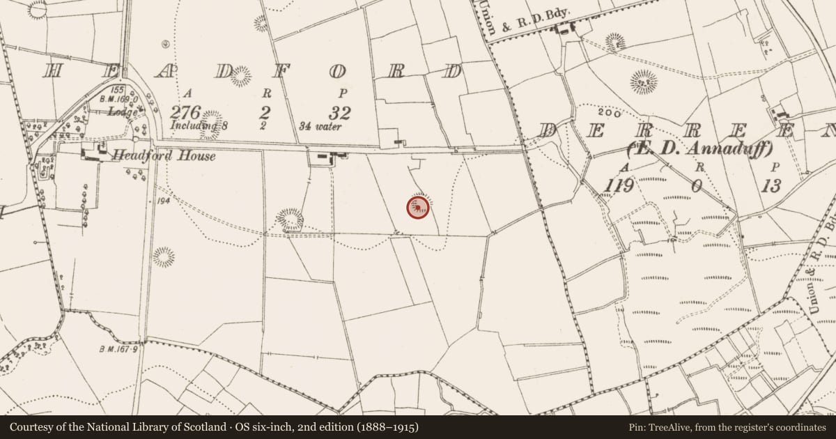 Ordnance Survey six-inch map, 2nd edition (1888–1915) covering the location of Ringfort - rath, Headford, County Leitrim, with a pin at the register's coordinates