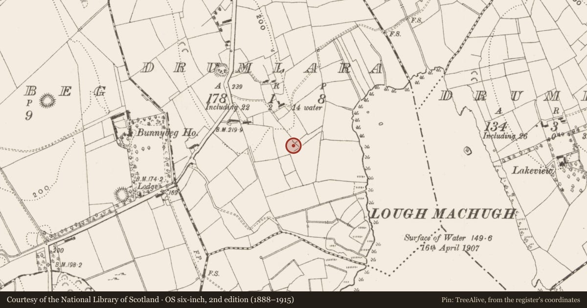 Ordnance Survey six-inch map, 2nd edition (1888–1915) covering the location of Ringfort - unclassified, Drumlara, County Leitrim, with a pin at the register's coordinates