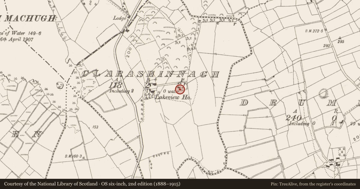Ordnance Survey six-inch map, 2nd edition (1888–1915) covering the location of Ringfort - rath, Clarashinnagh, County Leitrim, with a pin at the register's coordinates