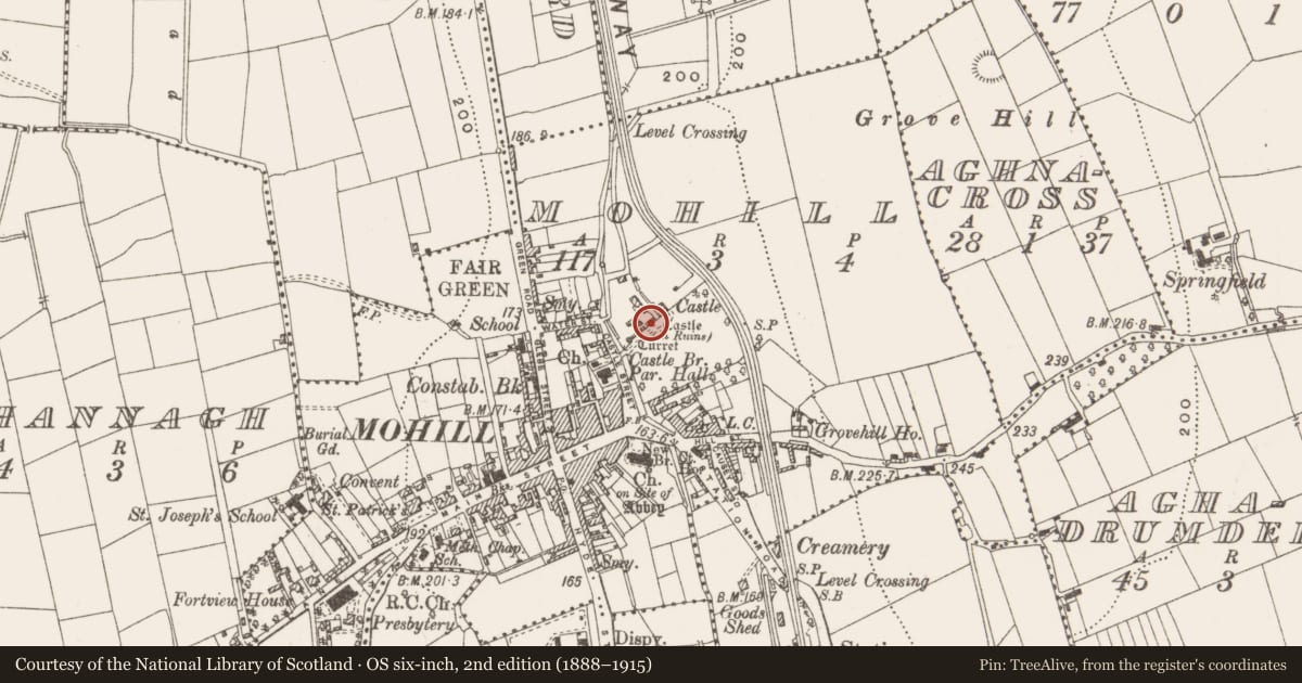 Ordnance Survey six-inch map, 2nd edition (1888–1915) covering the location of House - 17th century, Mohill, County Leitrim, with a pin at the register's coordinates
