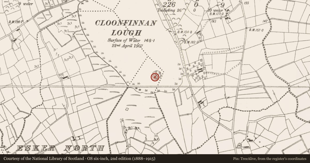 Ordnance Survey six-inch map, 2nd edition (1888–1915) covering the location of Crannog, Esker South, County Leitrim, with a pin at the register's coordinates