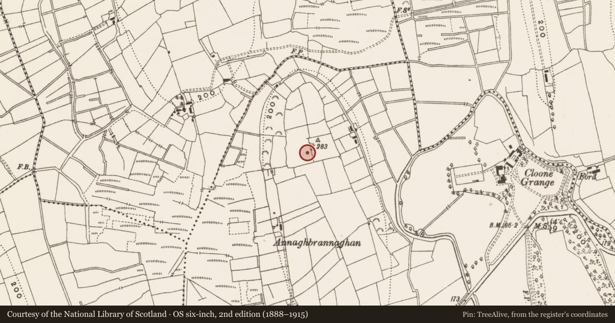 Ordnance Survey six-inch map, 2nd edition (1888–1915) covering the location of Barrow - ring-barrow, Drumharkan Glebe, County Leitrim, with a pin at the register's coordinates