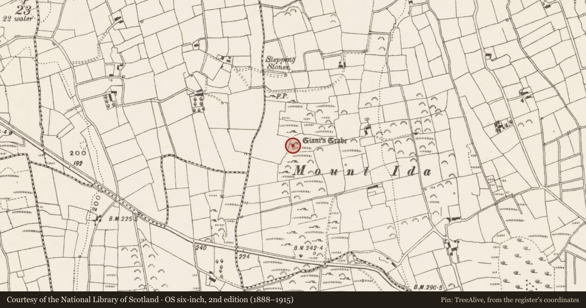 Ordnance Survey six-inch map, 2nd edition (1888–1915) covering the location of Megalithic tomb - portal tomb, Sunnagh More, County Leitrim, with a pin at the register's coordinates