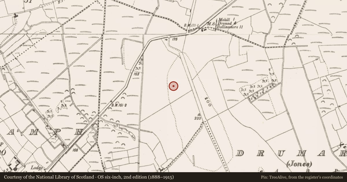 Ordnance Survey six-inch map, 2nd edition (1888–1915) covering the location of Ringfort - rath, Drumard (Jones), County Leitrim, with a pin at the register's coordinates