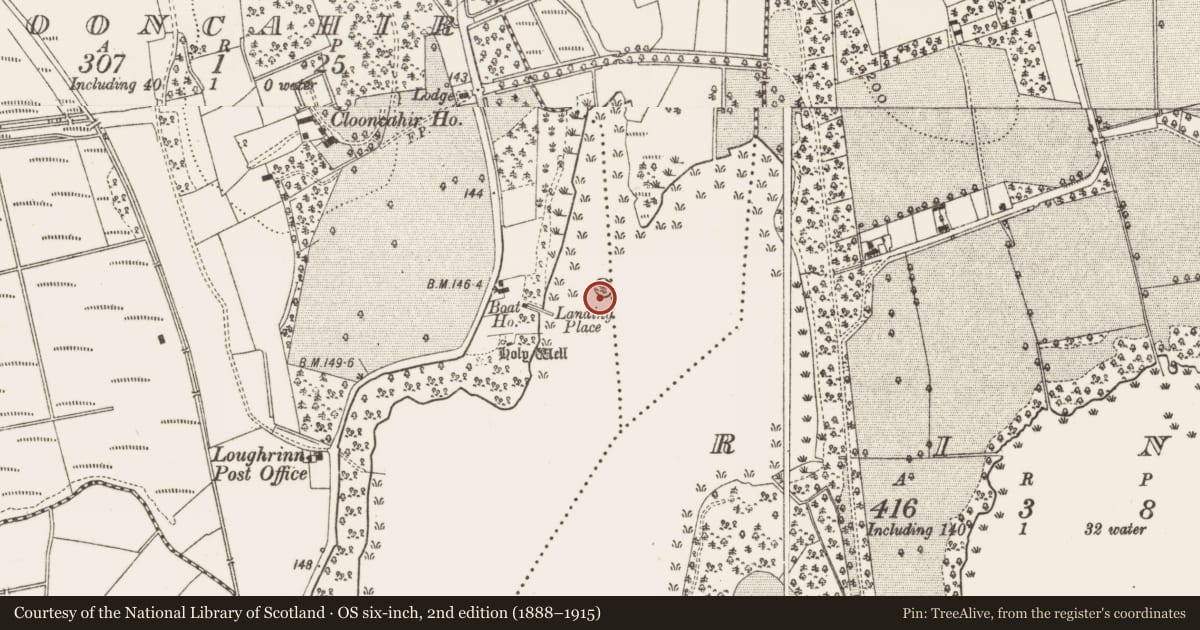 Ordnance Survey six-inch map, 2nd edition (1888–1915) covering the location of Crannog, Clooncahir, County Leitrim, with a pin at the register's coordinates