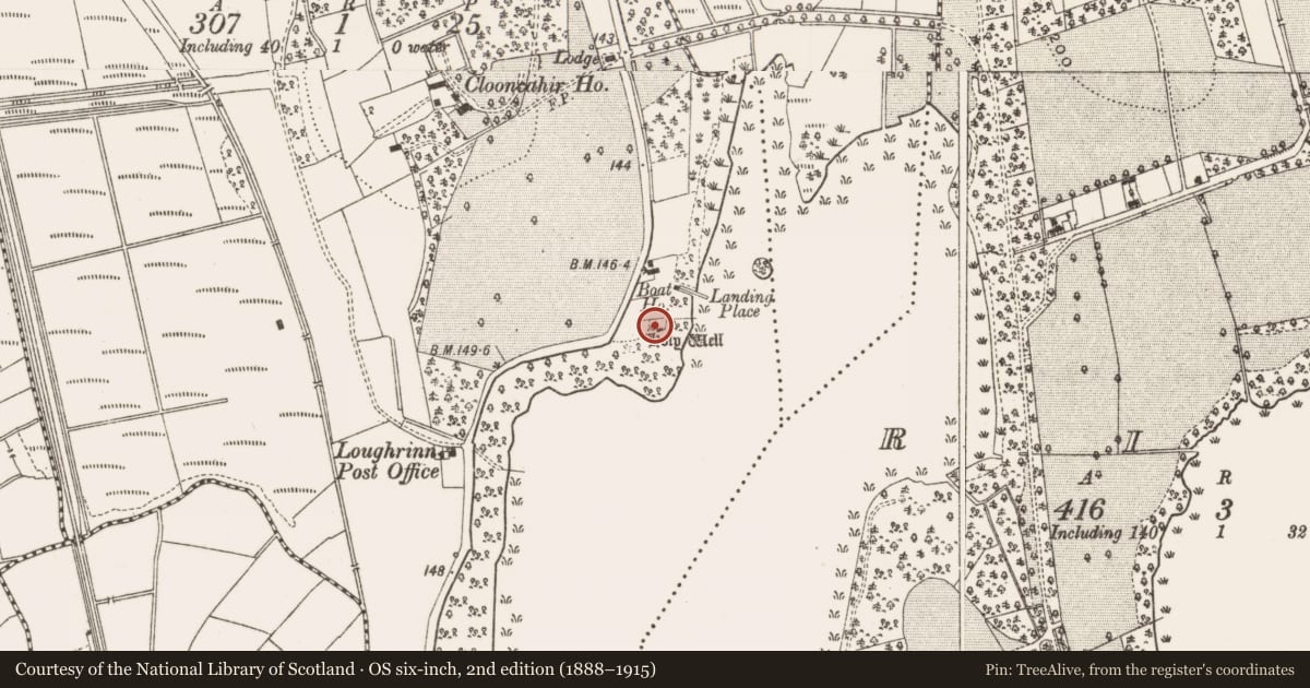 Ordnance Survey six-inch map, 2nd edition (1888–1915) covering the location of Ritual site - holy well, Clooncahir, County Leitrim, with a pin at the register's coordinates