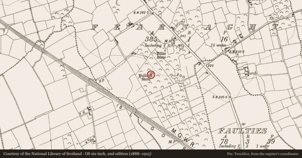 Ordnance Survey six-inch map, 2nd edition (1888–1915) covering the location of Ritual site - holy well, Fearnaght, County Leitrim, with a pin at the register's coordinates