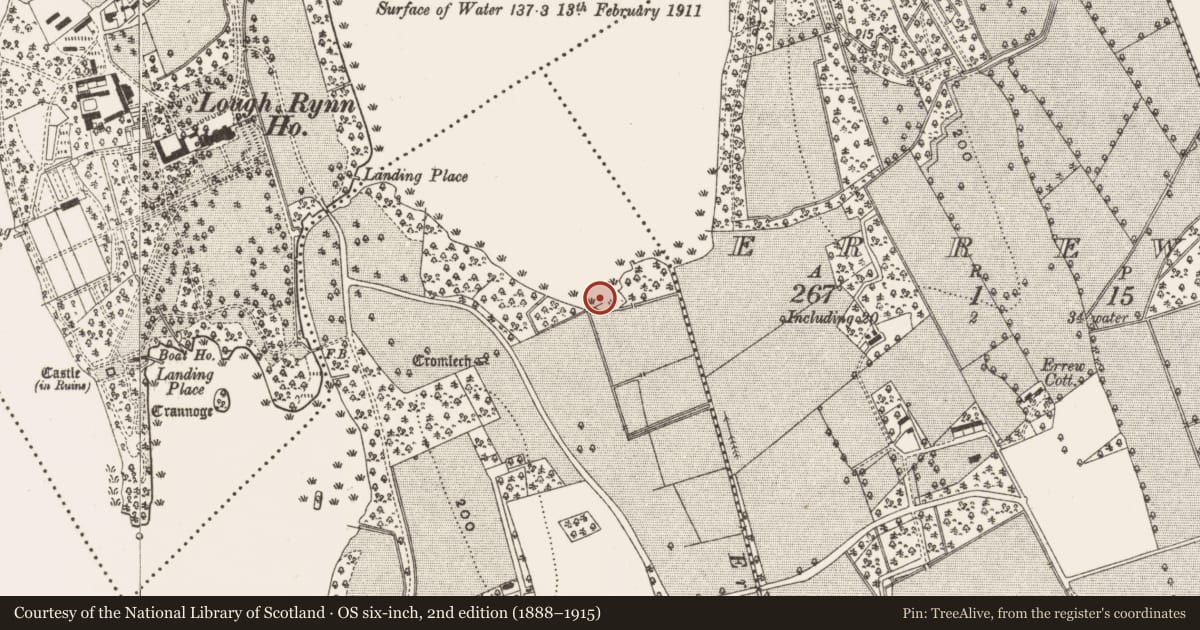 Ordnance Survey six-inch map, 2nd edition (1888–1915) covering the location of Crannog, Clooncoe, County Leitrim, with a pin at the register's coordinates