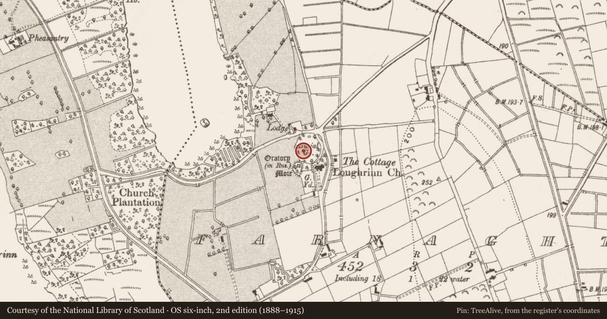 Ordnance Survey six-inch map, 2nd edition (1888–1915) covering the location of Graveyard, Farnaght, County Leitrim, with a pin at the register's coordinates