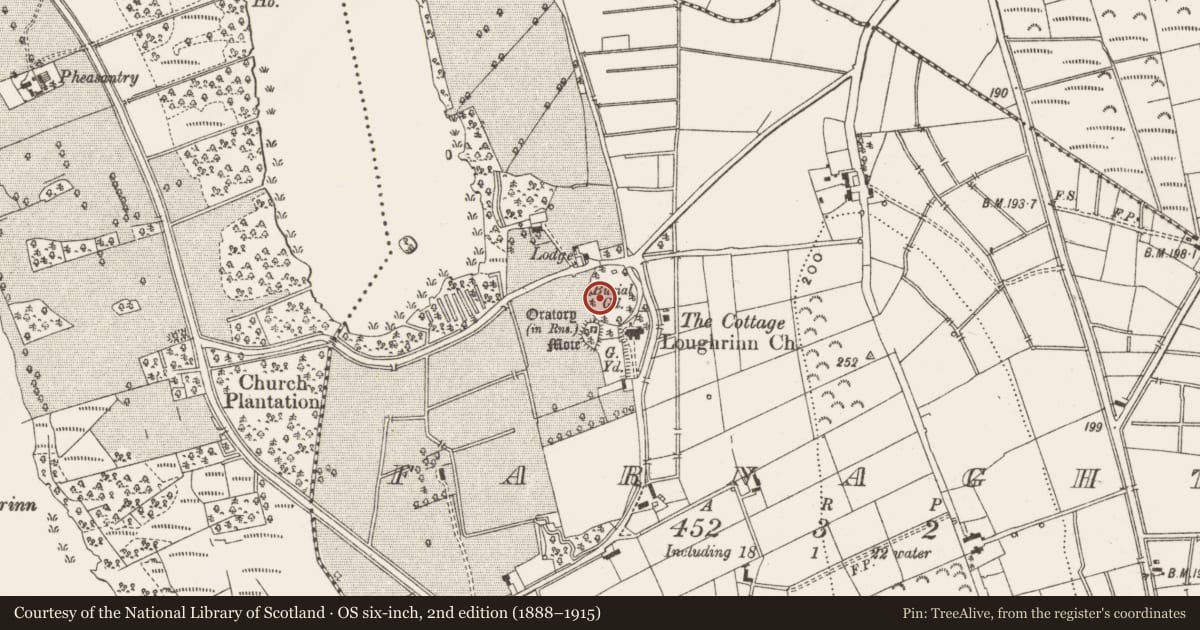 Ordnance Survey six-inch map, 2nd edition (1888–1915) covering the location of Enclosure, Farnaght, County Leitrim, with a pin at the register's coordinates