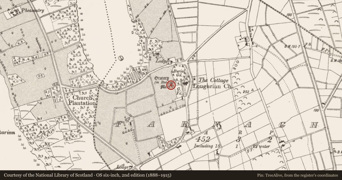 Ordnance Survey six-inch map, 2nd edition (1888–1915) covering the location of Castle - tower house, Farnaght, County Leitrim, with a pin at the register's coordinates