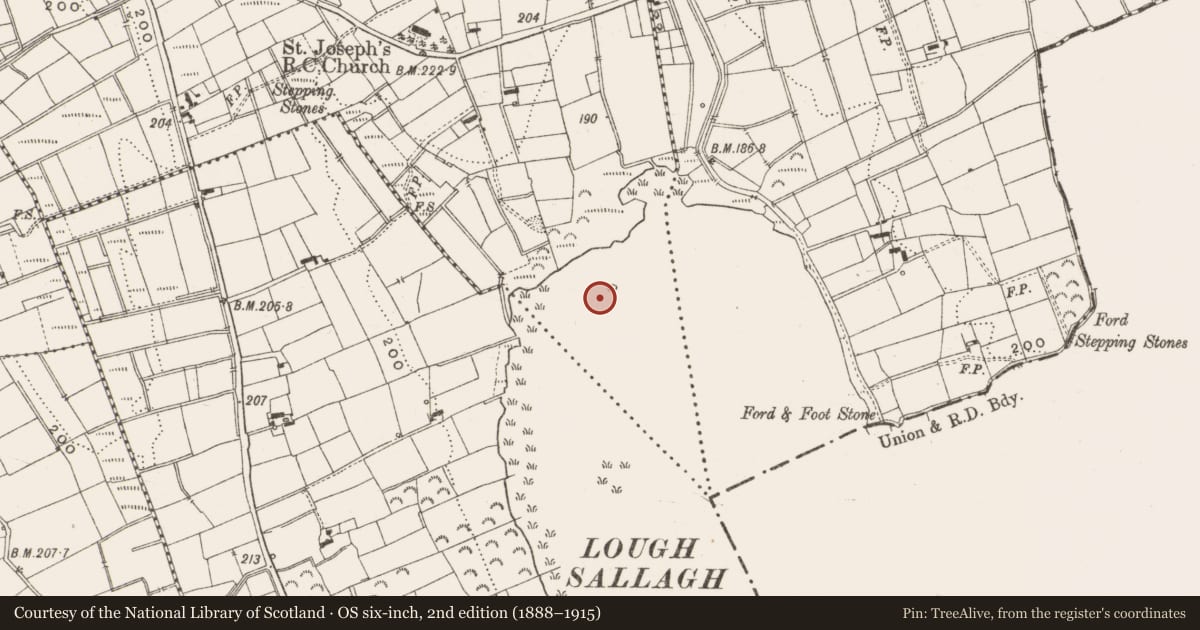 Ordnance Survey six-inch map, 2nd edition (1888–1915) covering the location of Crannog, Cornageeha, County Leitrim, with a pin at the register's coordinates