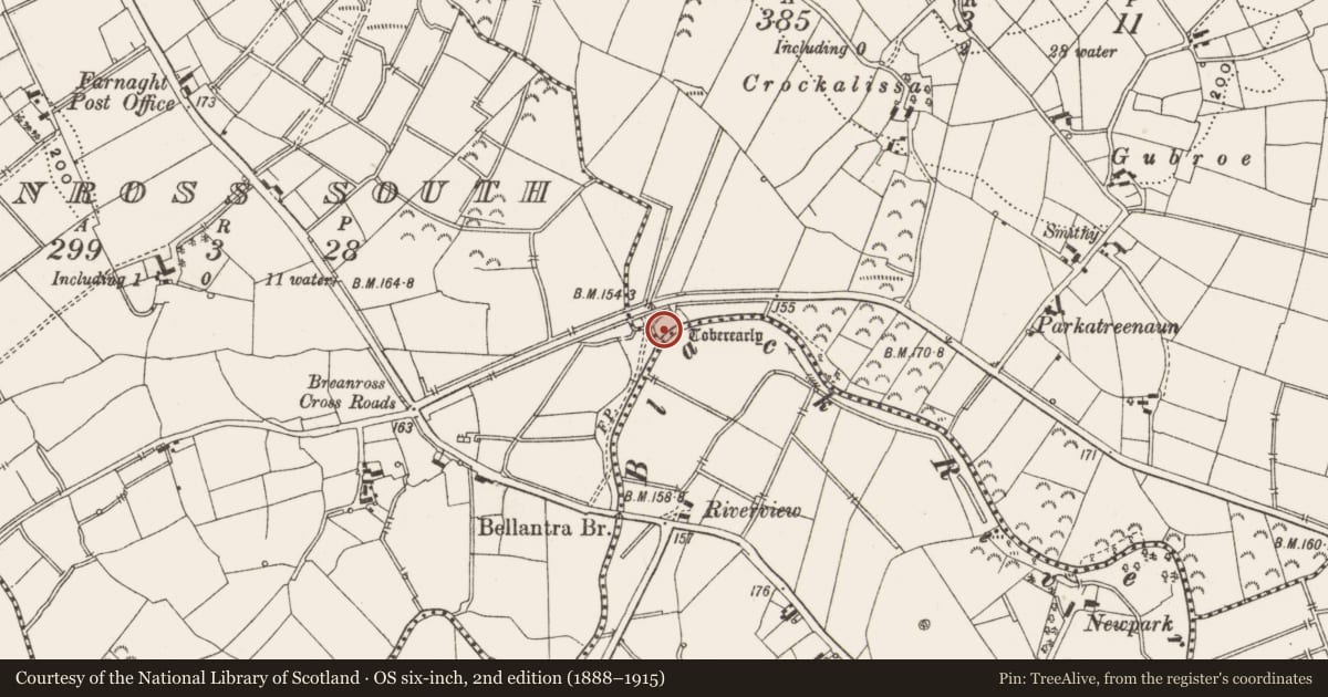 Ordnance Survey six-inch map, 2nd edition (1888–1915) covering the location of Ritual site - holy well, Drumgilra, County Leitrim, with a pin at the register's coordinates