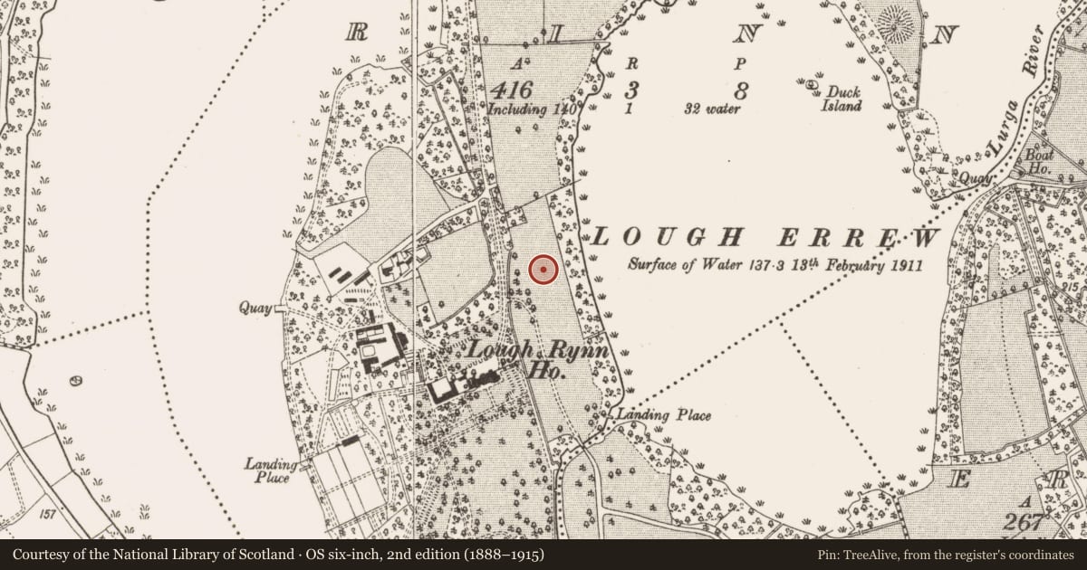 Ordnance Survey six-inch map, 2nd edition (1888–1915) covering the location of Post row - peatland, Rinn, County Leitrim, with a pin at the register's coordinates
