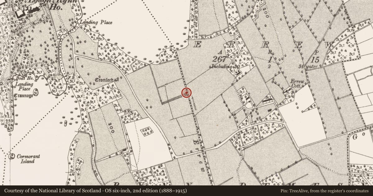 Ordnance Survey six-inch map, 2nd edition (1888–1915) covering the location of Burnt mound, Errew, County Leitrim, with a pin at the register's coordinates