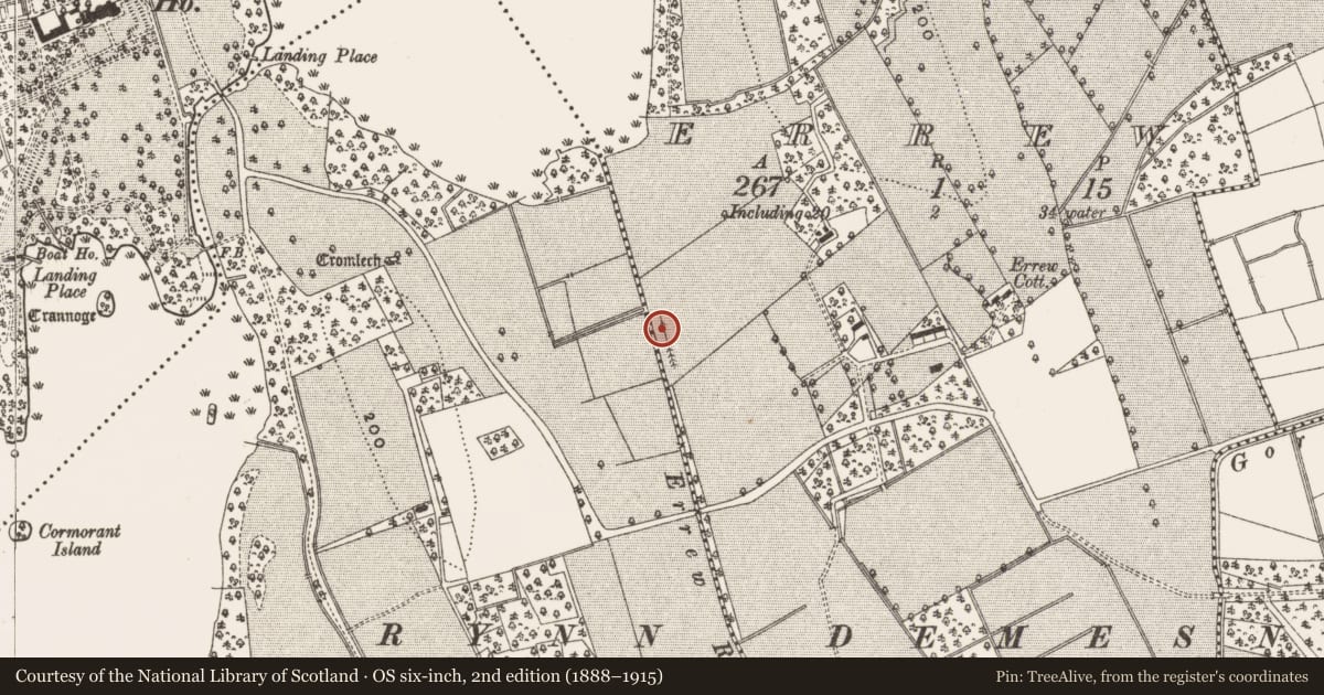 Ordnance Survey six-inch map, 2nd edition (1888–1915) covering the location of Burnt mound, Errew, County Leitrim, with a pin at the register's coordinates