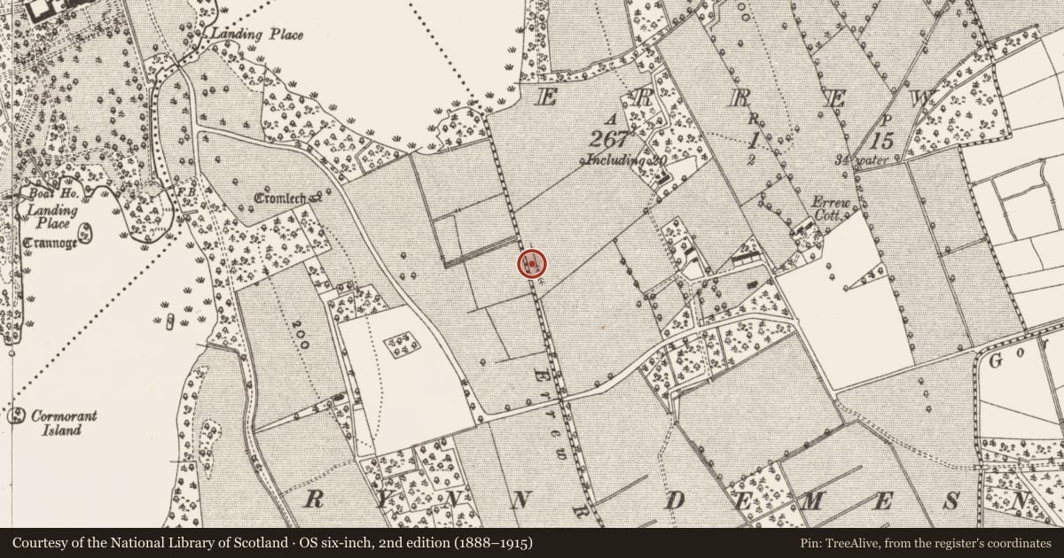Ordnance Survey six-inch map, 2nd edition (1888–1915) covering the location of Burnt mound, Errew, County Leitrim, with a pin at the register's coordinates