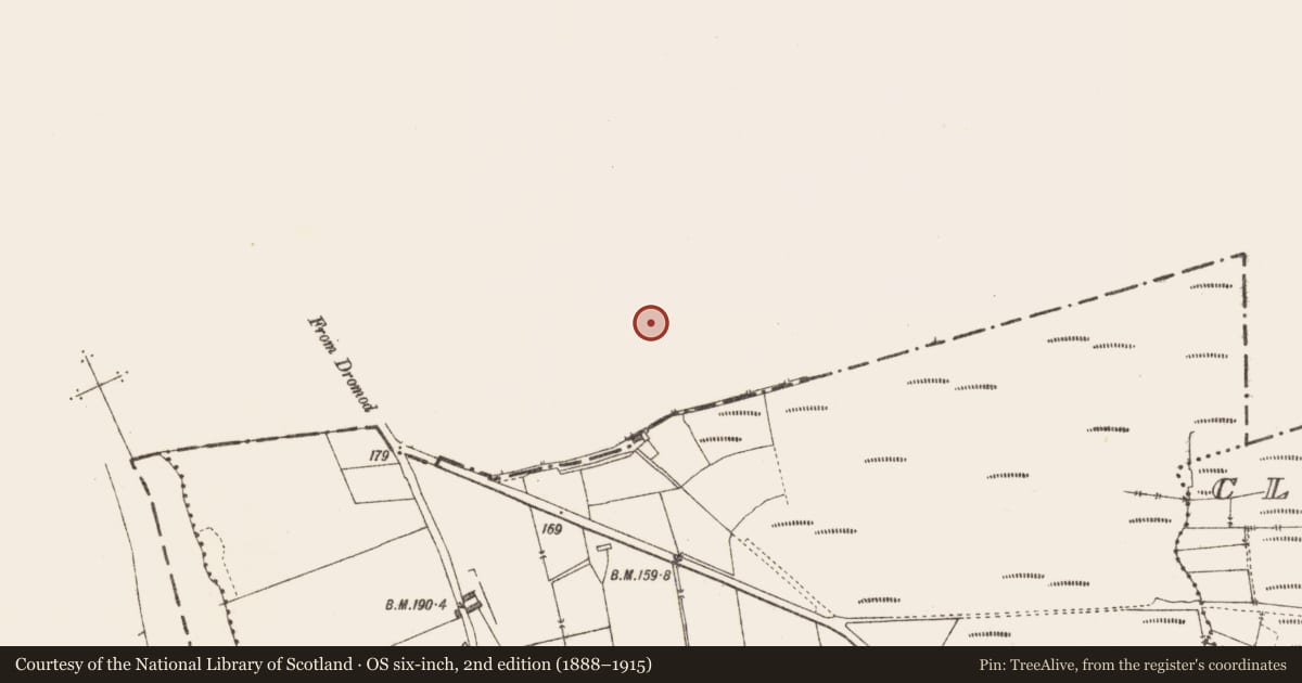 Ordnance Survey six-inch map, 2nd edition (1888–1915) covering the location of Fulacht fia, Aghnahunshin, County Leitrim, with a pin at the register's coordinates
