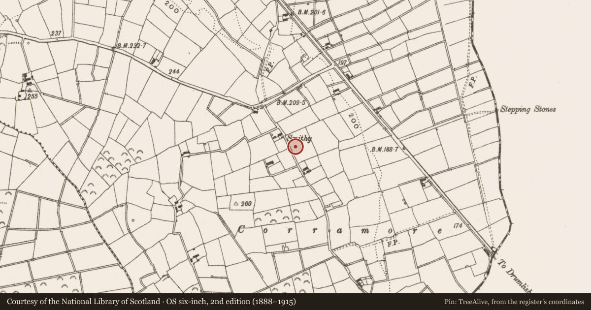 Ordnance Survey six-inch map, 2nd edition (1888–1915) covering the location of Ringfort - unclassified, Beihy, County Leitrim, with a pin at the register's coordinates