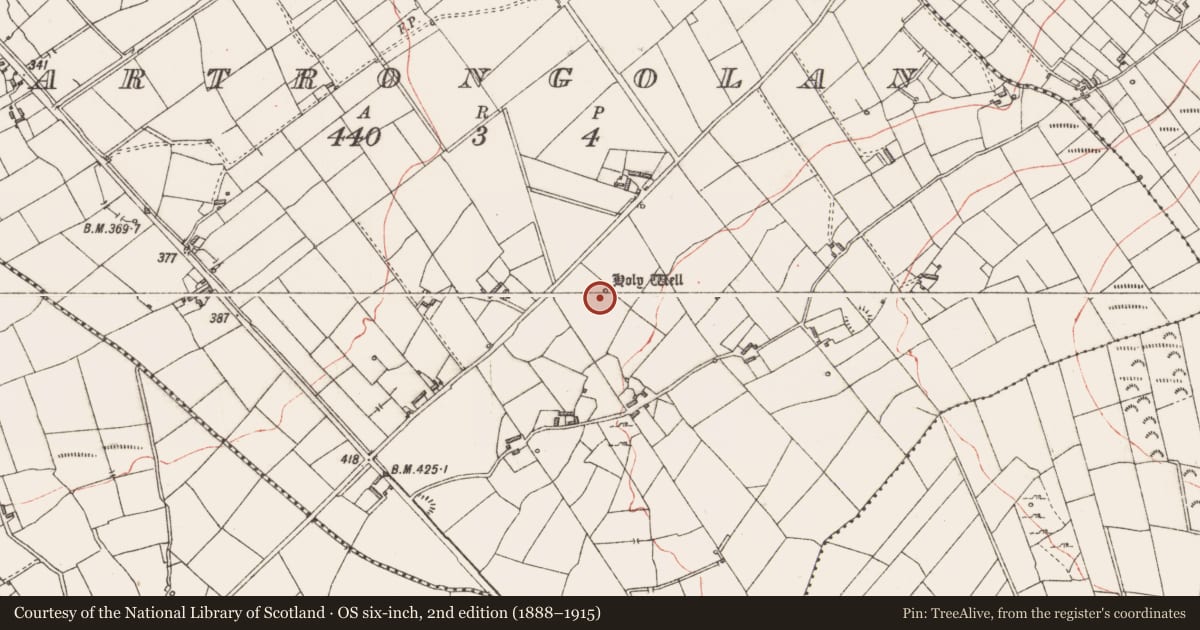 Ordnance Survey six-inch map, 2nd edition (1888–1915) covering the location of Ritual site - holy well, Cartrongolan, County Longford, with a pin at the register's coordinates