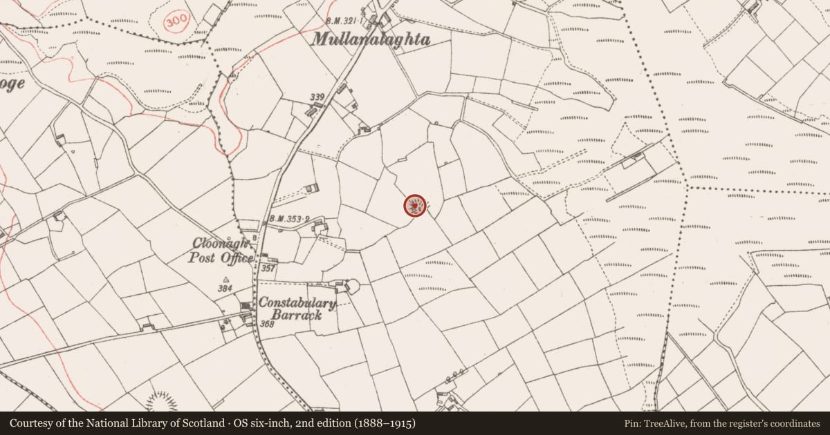 Ordnance Survey six-inch map, 2nd edition (1888–1915) covering the location of Ringfort - rath, Cloonagh, County Longford, with a pin at the register's coordinates
