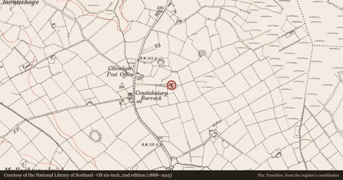 Ordnance Survey six-inch map, 2nd edition (1888–1915) covering the location of Ringfort - rath, Cloonagh, County Longford, with a pin at the register's coordinates