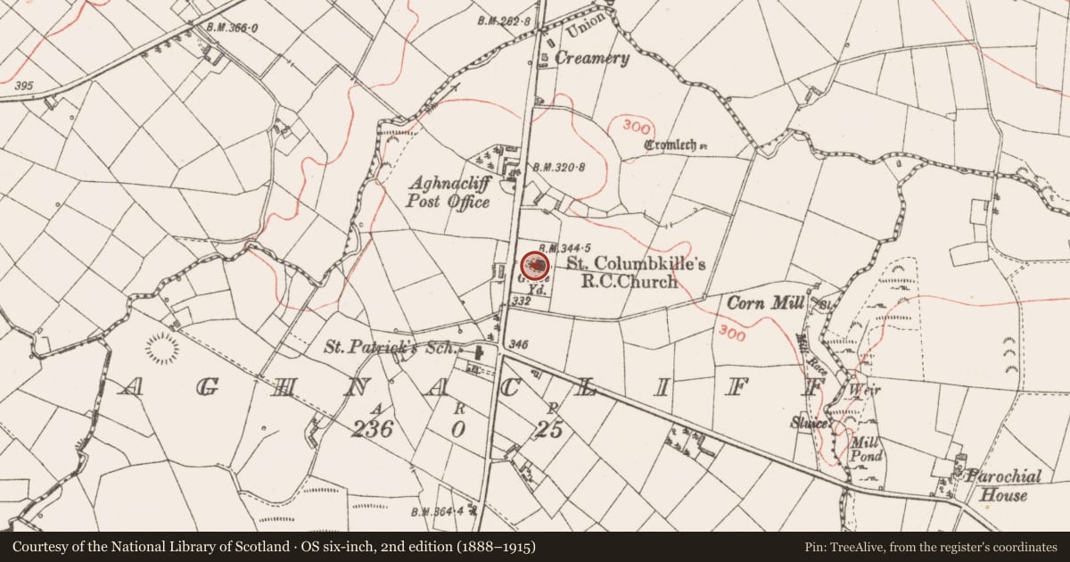 Ordnance Survey six-inch map, 2nd edition (1888–1915) covering the location of Ringfort - rath, Aghnacliff, County Longford, with a pin at the register's coordinates