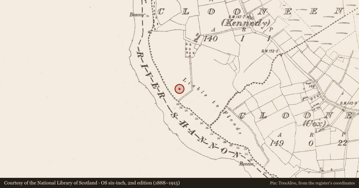 Ordnance Survey six-inch map, 2nd edition (1888–1915) covering the location of Ringfort - rath, Clooneen (Kennedy), County Longford, with a pin at the register's coordinates