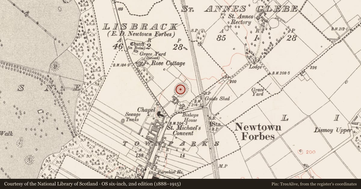 Ordnance Survey six-inch map, 2nd edition (1888–1915) covering the location of Ringfort - rath, Lisbrack, County Longford, with a pin at the register's coordinates