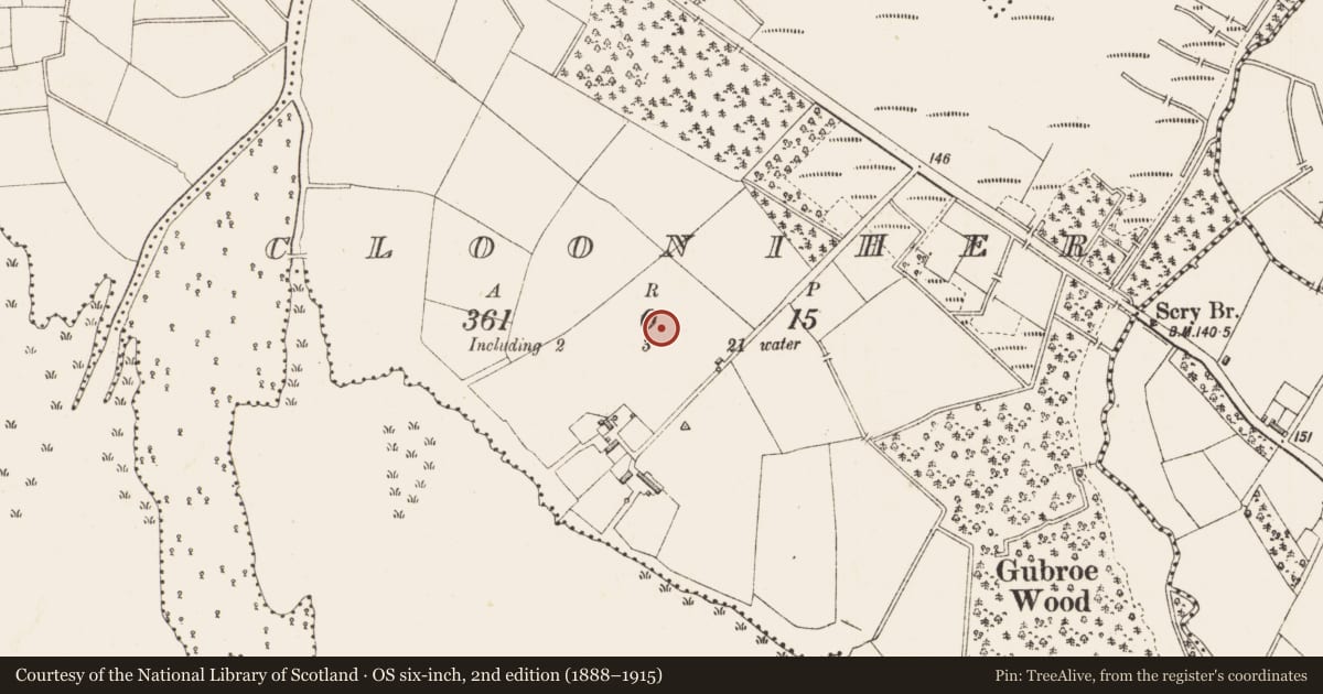 Ordnance Survey six-inch map, 2nd edition (1888–1915) covering the location of Enclosure, Clooniher, County Longford, with a pin at the register's coordinates