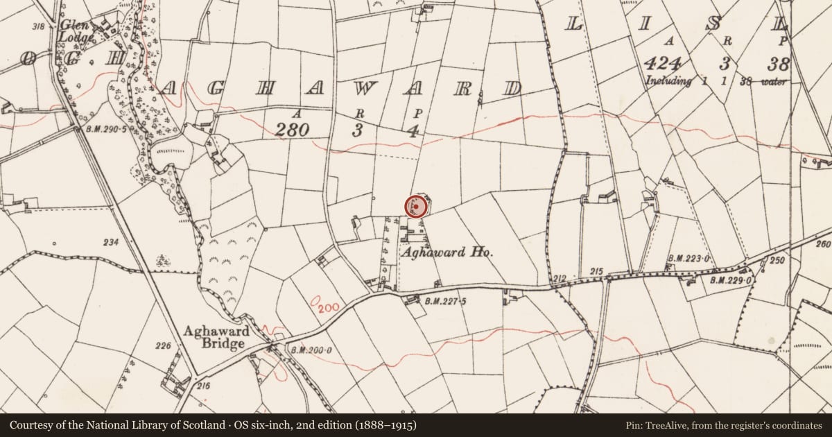 Ordnance Survey six-inch map, 2nd edition (1888–1915) covering the location of Ringfort - rath, Aghaward, County Longford, with a pin at the register's coordinates
