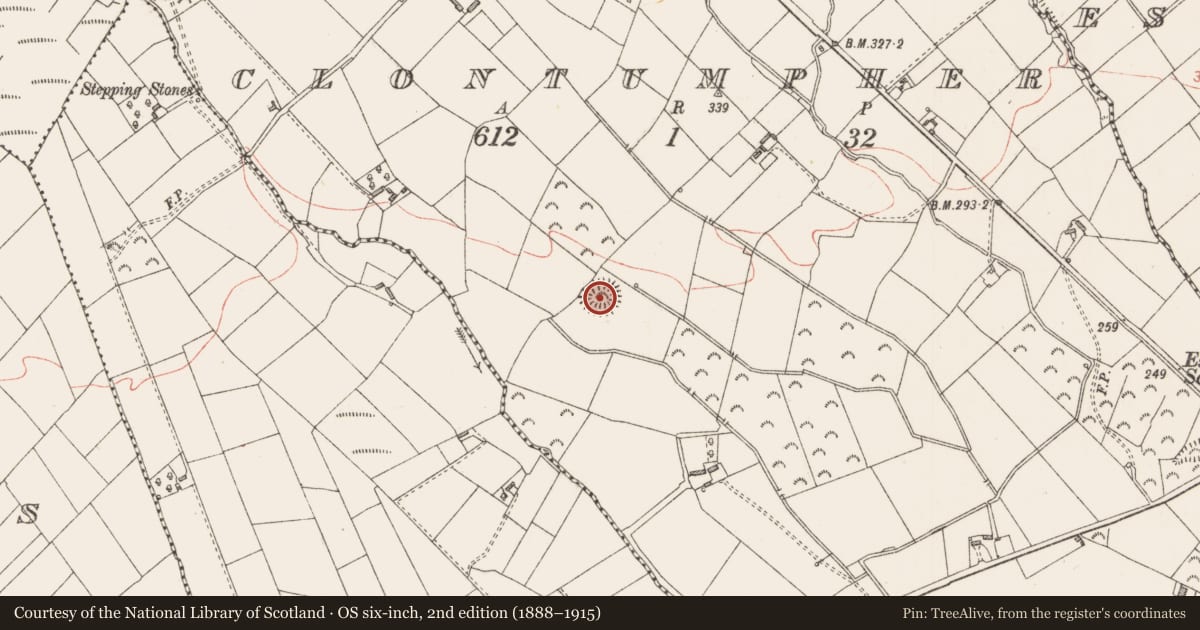 Ordnance Survey six-inch map, 2nd edition (1888–1915) covering the location of Ringfort - rath, Clontumpher, County Longford, with a pin at the register's coordinates