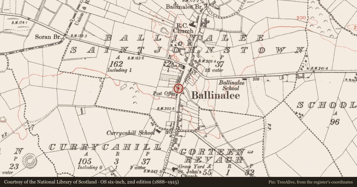 Ordnance Survey six-inch map, 2nd edition (1888–1915) covering the location of Historic town, County Longford, with a pin at the register's coordinates