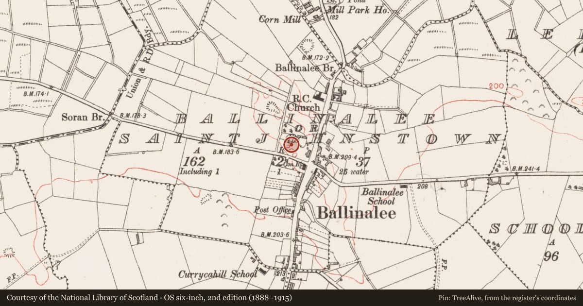 Ordnance Survey six-inch map, 2nd edition (1888–1915) covering the location of Excavation - miscellaneous, Ballinalee Or Saintjohnstown, County Longford, with a pin at the register's coordinates