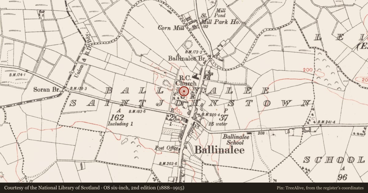 Ordnance Survey six-inch map, 2nd edition (1888–1915) covering the location of Excavation - miscellaneous, Ballinalee Or Saintjohnstown, County Longford, with a pin at the register's coordinates