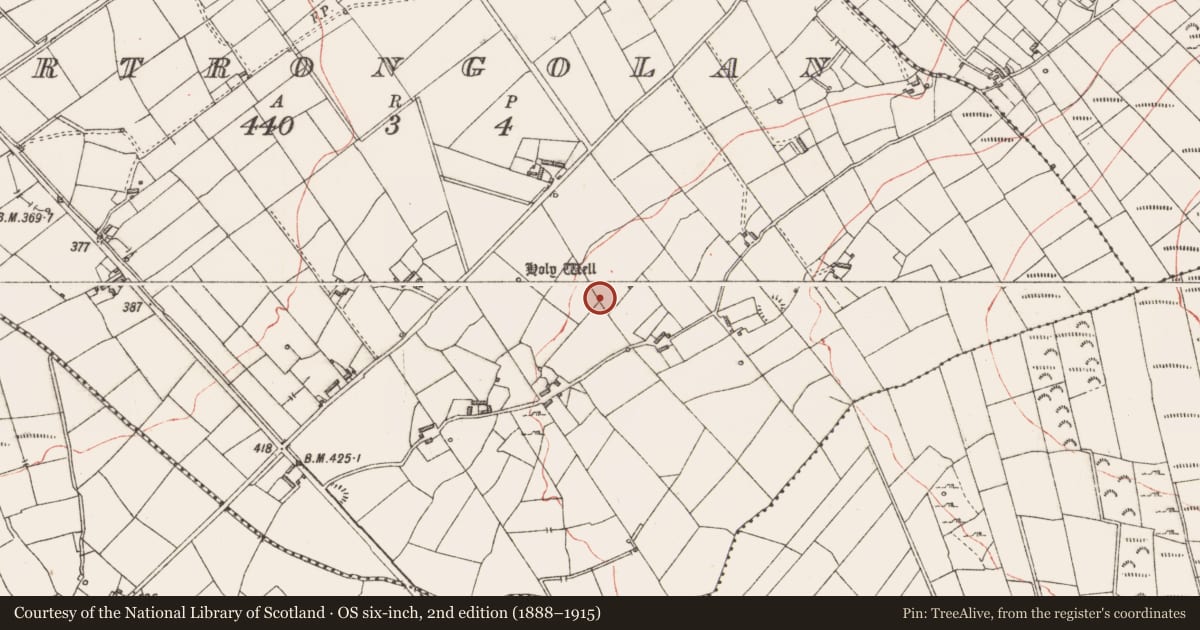 Ordnance Survey six-inch map, 2nd edition (1888–1915) covering the location of Anomalous stone group, Cartrongolan, County Longford, with a pin at the register's coordinates