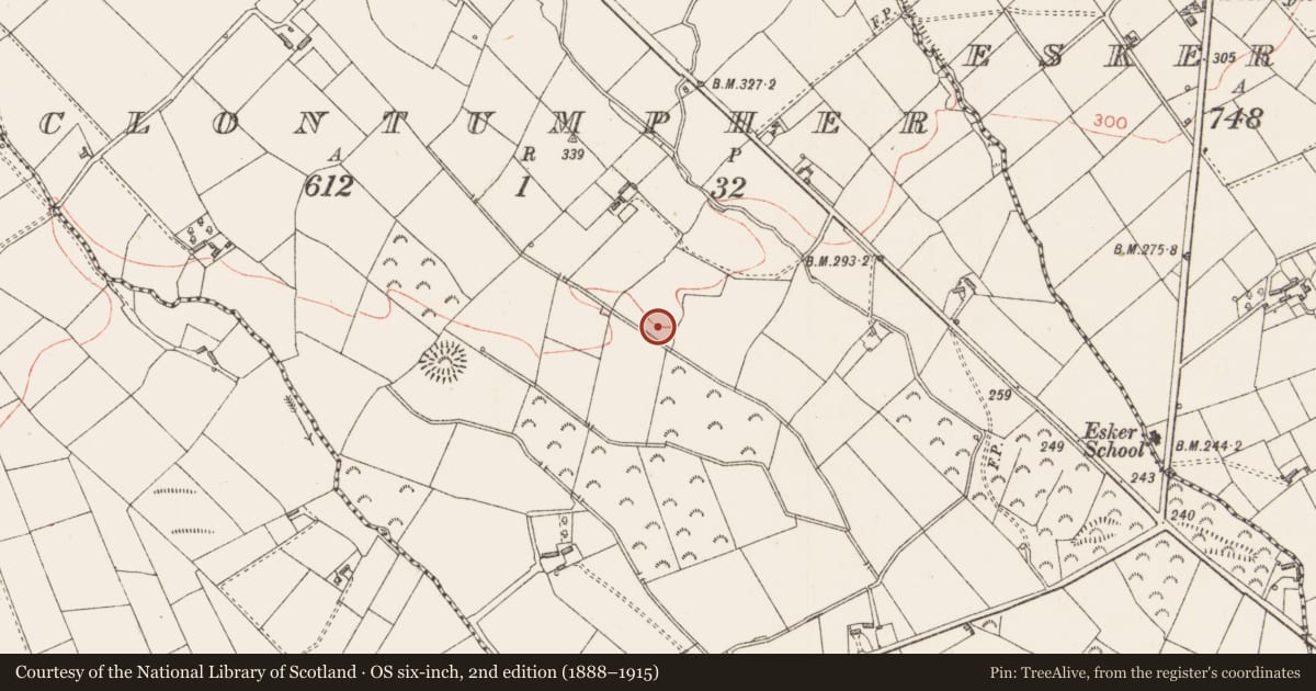 Ordnance Survey six-inch map, 2nd edition (1888–1915) covering the location of Structure, Clontumpher, County Longford, with a pin at the register's coordinates