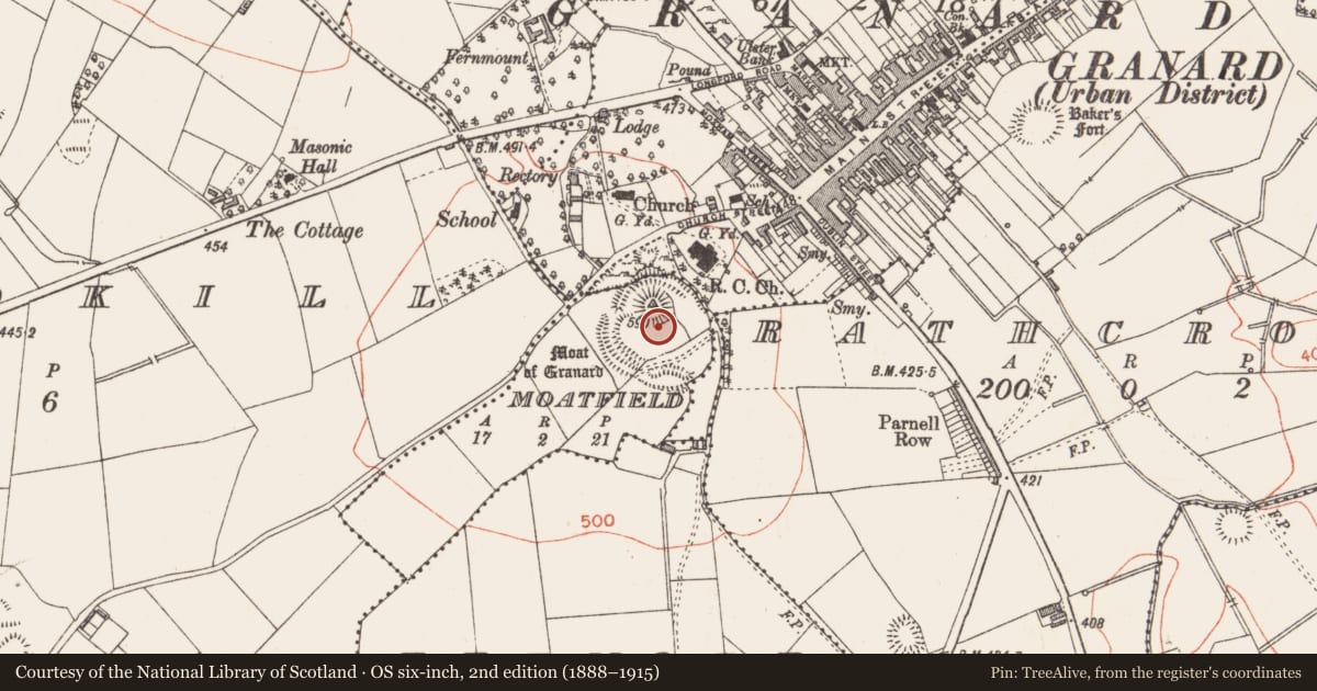 Ordnance Survey six-inch map, 2nd edition (1888–1915) covering the location of Hillfort, County Longford, with a pin at the register's coordinates