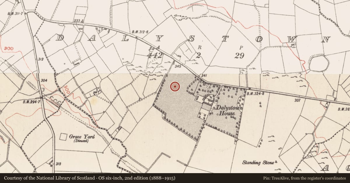 Ordnance Survey six-inch map, 2nd edition (1888–1915) covering the location of Enclosure, Dalystown, County Longford, with a pin at the register's coordinates