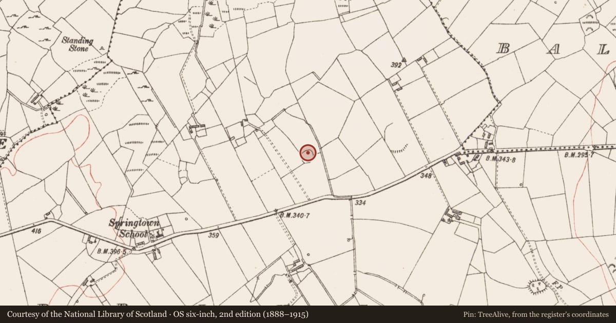 Ordnance Survey six-inch map, 2nd edition (1888–1915) covering the location of House - indeterminate date, Springtown, County Longford, with a pin at the register's coordinates