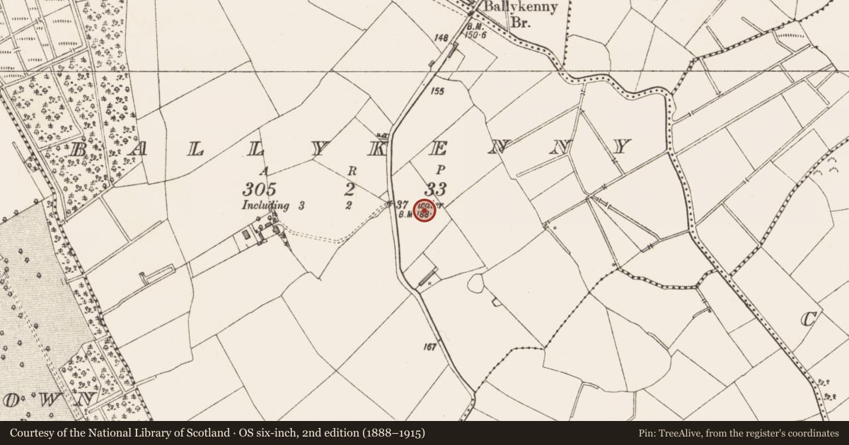 Ordnance Survey six-inch map, 2nd edition (1888–1915) covering the location of Ringfort - rath, Ballykenny, County Longford, with a pin at the register's coordinates