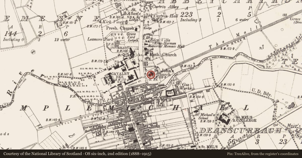 Ordnance Survey six-inch map, 2nd edition (1888–1915) covering the location of Religious house - Dominican friars, Abbeycartron, County Longford, with a pin at the register's coordinates