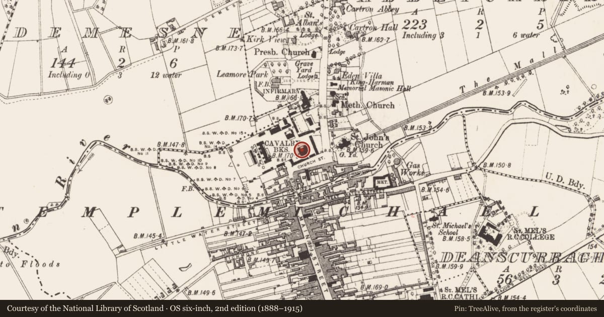 Ordnance Survey six-inch map, 2nd edition (1888–1915) covering the location of Market-house, Abbeycartron, County Longford, with a pin at the register's coordinates