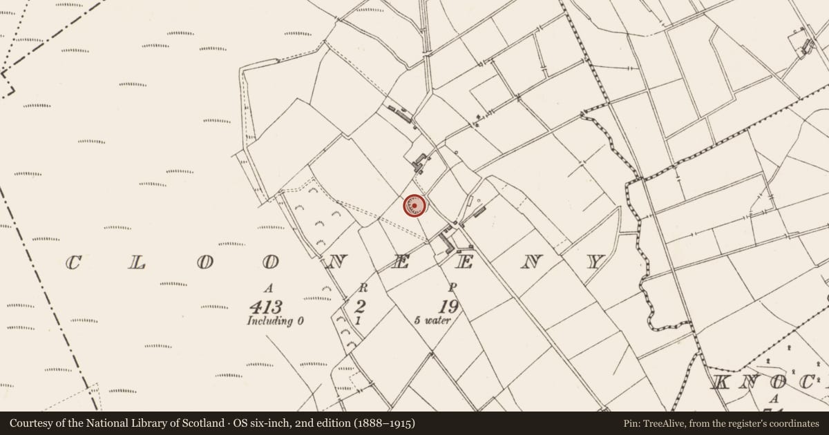 Ordnance Survey six-inch map, 2nd edition (1888–1915) covering the location of Ringfort - rath, Clooneeny, County Longford, with a pin at the register's coordinates
