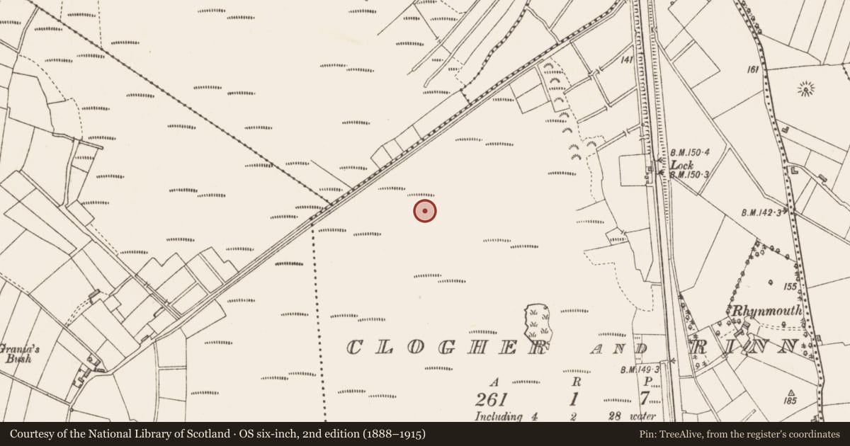 Ordnance Survey six-inch map, 2nd edition (1888–1915) covering the location of Road - class 3 togher, Clogher And Rinn, County Longford, with a pin at the register's coordinates