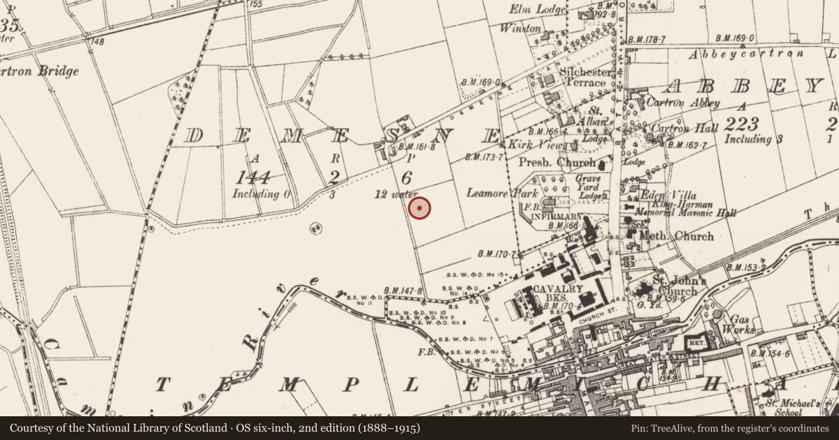 Ordnance Survey six-inch map, 2nd edition (1888–1915) covering the location of Burnt mound, Demesne, County Longford, with a pin at the register's coordinates