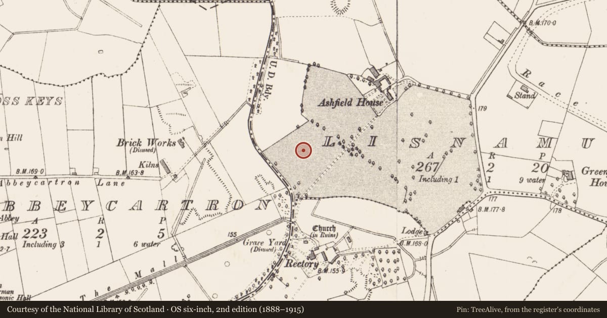 Ordnance Survey six-inch map, 2nd edition (1888–1915) covering the location of Fulacht fia, Lisnamuck, County Longford, with a pin at the register's coordinates